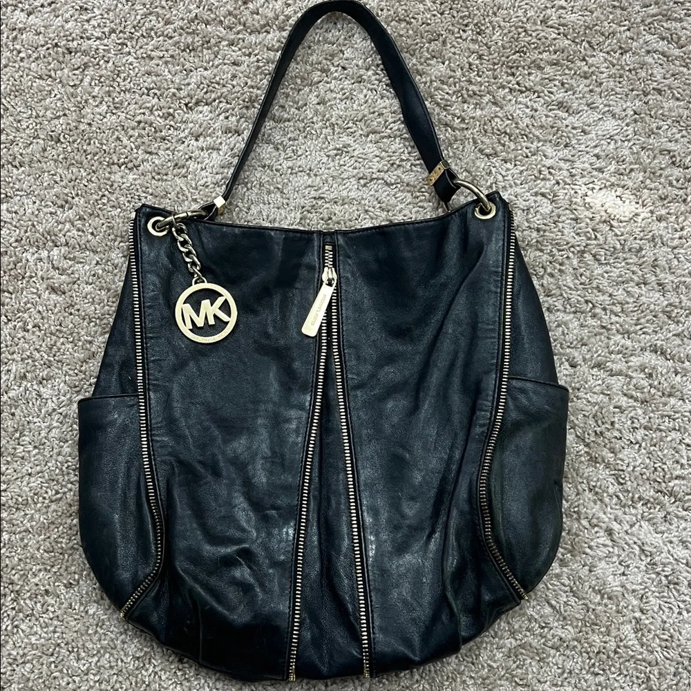 Michael Kors Black Shoulder Bag with Gold Accents
